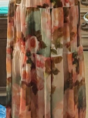 Floral Tiered dress - Pink Green Accent